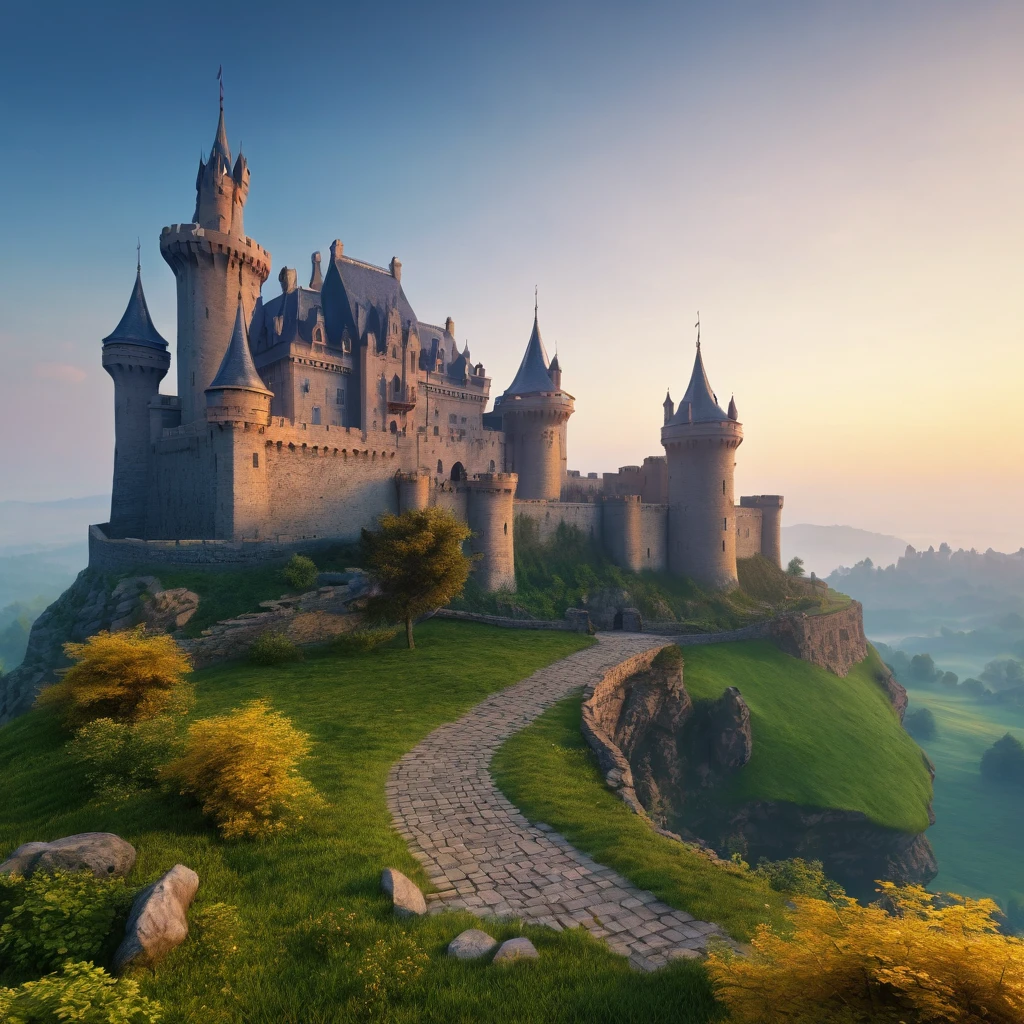 A morning in another world, a mysterious and calm feeling, in the castle of the kingdom, a happy and warm atmosphere, wishing for world peace. ((Best quality, wonderful, 8K, masterpiece: 1.8))