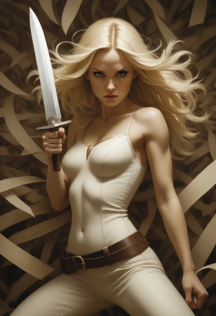 by Brad Kunkle, Marvel character Dagger beautiful blonde women in a hero action pose, best quality, masterpiece, Ultra high detail, 8k