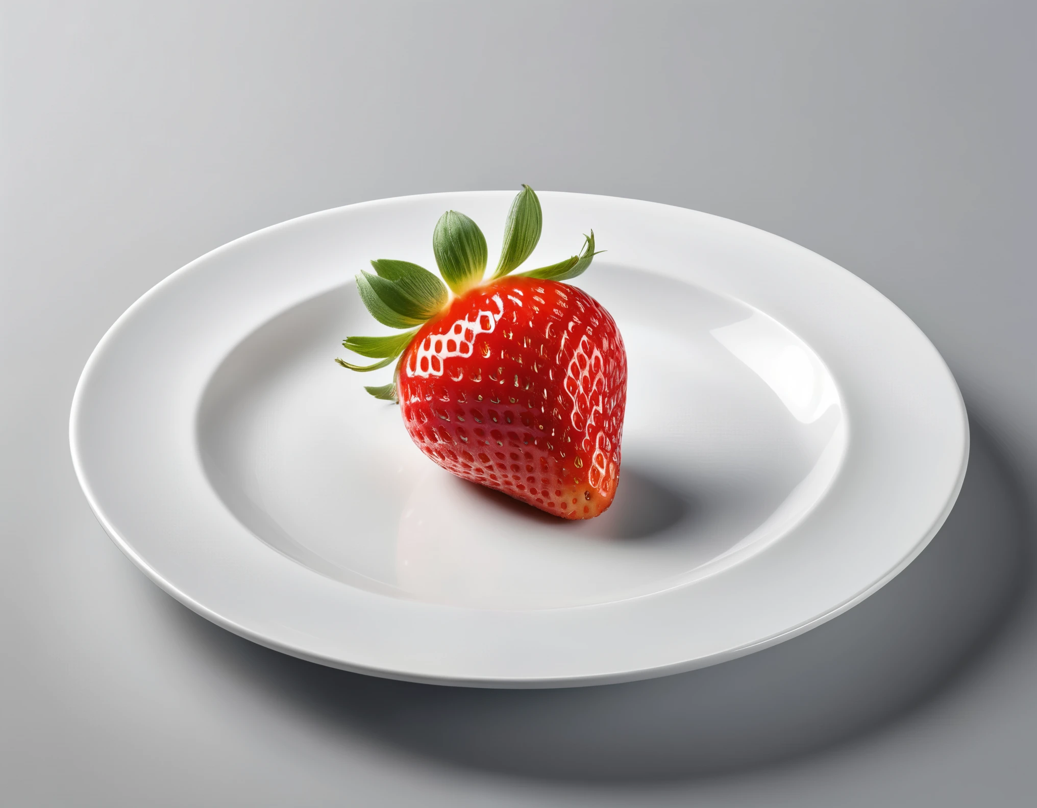 (best quality,4k,8k,highres,masterpiece:1.2),ultra-detailed,(realistic,photorealistic,photo-realistic:1.37),clean white plate, strawberry, product photography, minimalist design, studio lighting