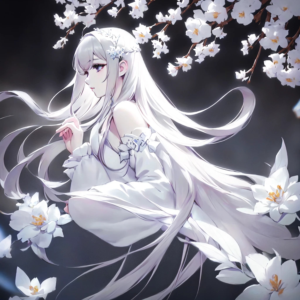 Anime girl with long hair and white dress with white flowers., detailed fanart, [ Artedigital 4K ]!!, highly detailed exquisite fanart, Digital art on Pixiv, detailed digital animated art, 8K high quality detailed art, digital animated art, guweiz style artwork, made with anime painter studio, ! dream art germ, fanart best art station