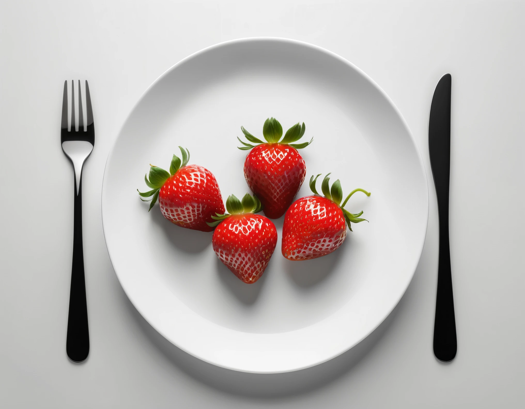 (best quality,4k,8k,highres,masterpiece:1.2),ultra-detailed,(realistic,photorealistic,photo-realistic:1.37),clean white plate, strawberry, product photography, minimalist design, studio lighting