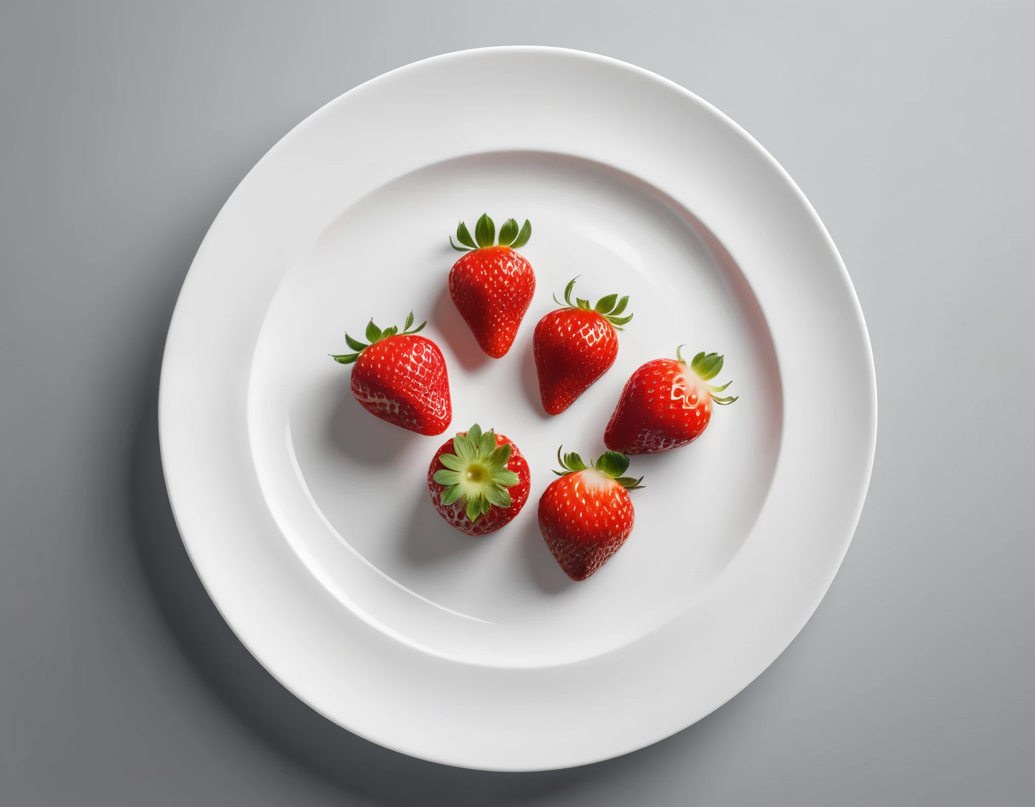 (best quality,4k,8k,highres,masterpiece:1.2),ultra-detailed,(realistic,photorealistic,photo-realistic:1.37),clean white plate, strawberry, product photography, minimalist design, studio lighting