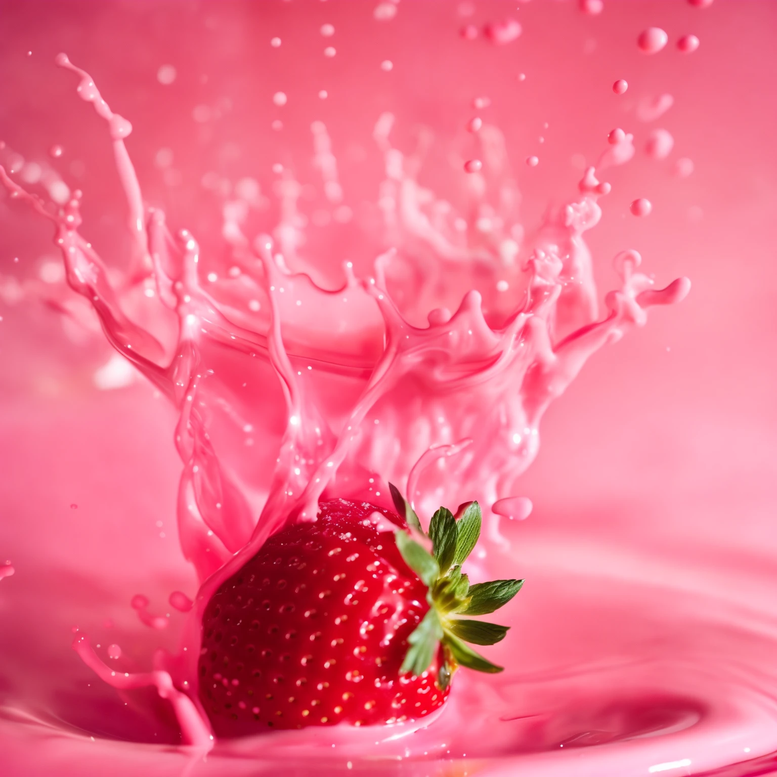 a strawberry is falling into a pink liquid, milk bath photography, strawberry, slow - mo high speed photography, flowing milk, realistic jelly splashes, super high speed photography, berries dripping juice, fight with strawberries, strawberry granules, inspired by Alberto Seveso, berries dripping, high speed photography, award winning macro photography, culinary art photography, splash image