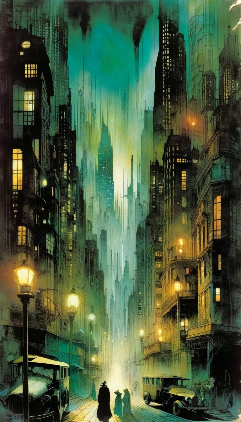 the city of despair, art inspired by Bill Sienkiewicz and Dave McKean.