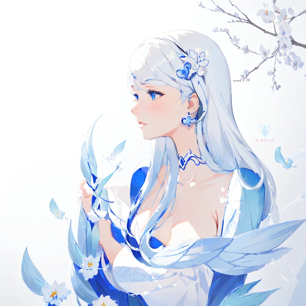 Anime girl with long white hair and blue dress with white flowers., detailed fanart, [ Artedigital 4K ]!!, highly detailed exquisite fanart, Digital art on Pixiv, detailed digital animated art, 8K high quality detailed art, digital animated art, guweiz style artwork, made with anime painter studio, ! dream art germ, fanart best art station