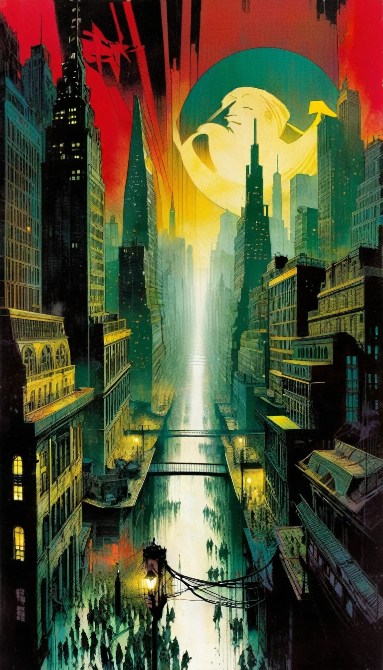 the city of despair and communism, art inspired by Bill Sienkiewicz and Dave McKean.