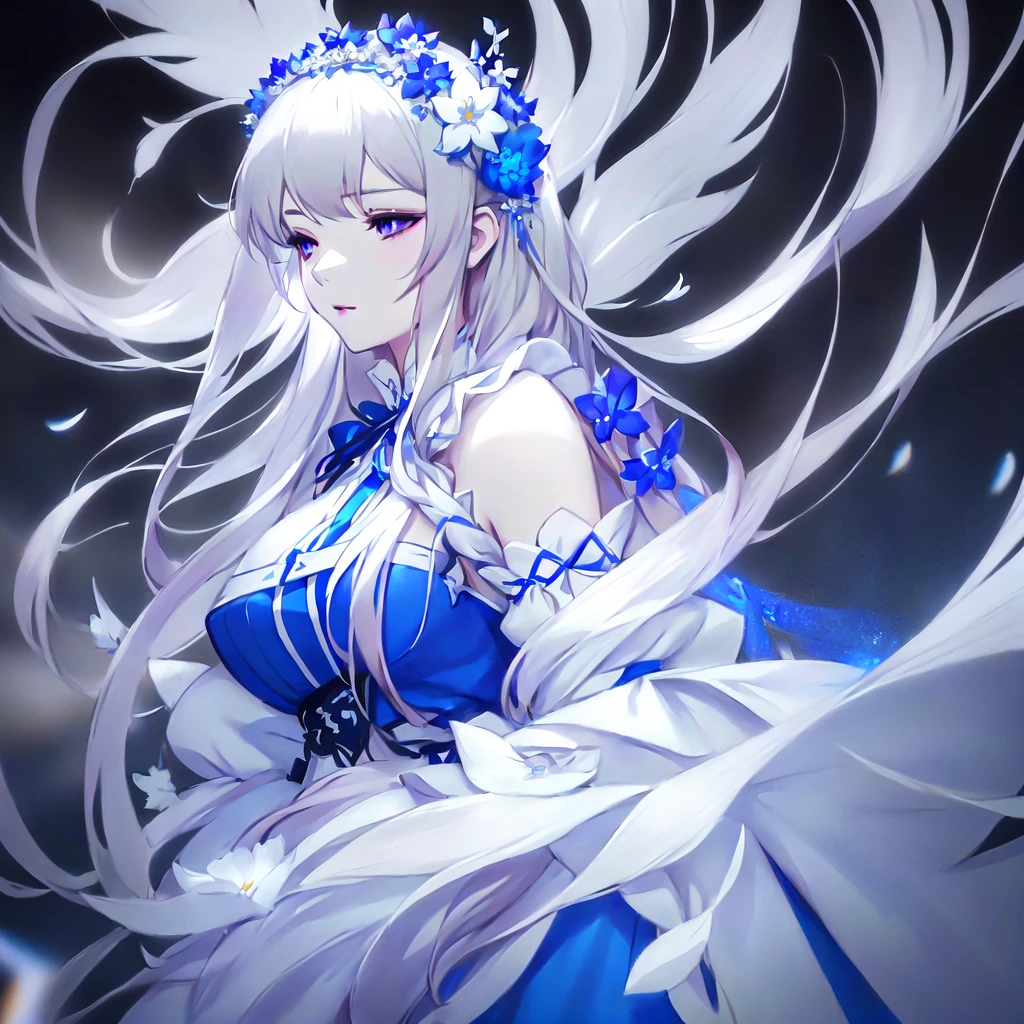 Anime girl with long white hair and blue dress with white flowers, violet eyes., detailed fanart, [ Artedigital 4K ]!!, highly detailed exquisite fanart, Digital art on Pixiv, detailed digital animated art, 8K high quality detailed art, digital animated art, guweiz style artwork, made with anime painter studio, ! dream art germ, fanart best art station