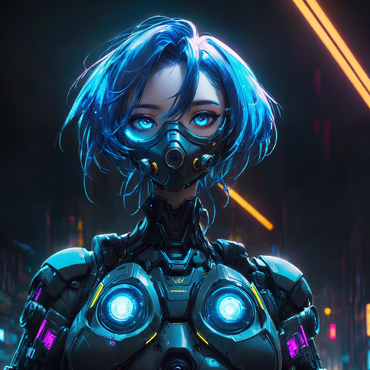 a close up of a woman in a gas mask with blue hair, cute cyborg girl, female cyberpunk anime girl, dreamy cyberpunk girl, cyberpunk art style, digital cyberpunk anime art, cyberpunk character, dark cyberpunk illustration, beautiful cyberpunk girl face, cyberpunk woman, advanced digital cyberpunk art, cyberpunk anime girl, cyberpunk robot, portrait of a cyberpunk cyborg, cyberpunk artstyle