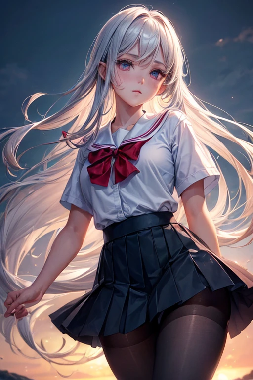 (evening:1.7), Forehead a una pared de ladrillo con una planta,
Standing at attention,
sailor collar, School uniform, serafín,clavicle,
black pantyhose,pleated skirt, red_bow tie,
by the wide,pink eyes,silver hair,
1 girl, 18 years,young woman,beautiful Finger,beautiful long legs,beautiful body,beautiful Nose,beautiful character design, Perfect eyes, perfect face,
looking at the viewer, In the center of the image,(Superior_body),(Focus on her face),
NSFW,official art,Extremely detailed CG unity 8k wallpaper, perfect lighting,showy, bright_Forehead_face_Turning on,
(masterpiece:1.0),(better_quality:1.0), ultra high resolution,4k,ultra detailed,
Photography, 8k, HdR, High resolution, absurdities:1.2, Kodak photo 400, film grain, blurred background, bokeh:1.2, Lens flare, (Vibrant_Color:1.2)
(beautiful,big_old:1.4), (beautiful_face:1.5),(narrow_waist),
