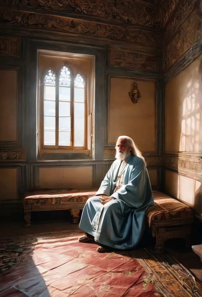 The light illuminates the room. The sunlight coming from the beautifully carved window makes the room look holy. The man seated on the couch in the room had white hair and pale blue eyes. He looked holy in his white plaid robe. Sitting there, he depicted the adjective of holiness and purity extremely perfectly. But such a person who has such a holy appearance, nobody would have suspected that such a person was an evil person, a person who was involved in slavery, and a person who created prisons and poisons for the citizens.
