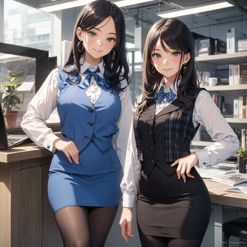 (Best Quality, Masterpiece),Wearing a pink plaid vest, White short sleeved shirt, Gray pencil skirt, Wear stiletto heels, Necklace, earrings, Cute face, Smile, Blushing, Shyness, Glass wall, Ultra Detail, Realistic, Front view, Whole body, stunning, cute, warm smile, hourglass figure, apron, text, chart, advertising, magazine title(Best Quality, Masterpiece), Mag((((1ladyl,)))) (masterpiece), (realistic), (best quality), (ultra-detailed), (wearing in [[white and gray check pattern]] Vest worn over white collared long-sleeved shirt:1.4), (gray vest with buttons:1.2), (Pink Theme:1.2), (blue ribbon ribbon:1.3), (Black theme:1.4), (Tight black pencil skirt:1.5), ((Brown pantyhose)), (high-heels:1.1),longskirt,office desk, office chair,Lulubre Unity 8K Wallpaper, pantyshot, long brown hair, office lady Magazine Cover, 1girl,  amazing, girl, 30 years old, house wiife, warm smile, hourglass figure, text, chart, advertising, magazine title
