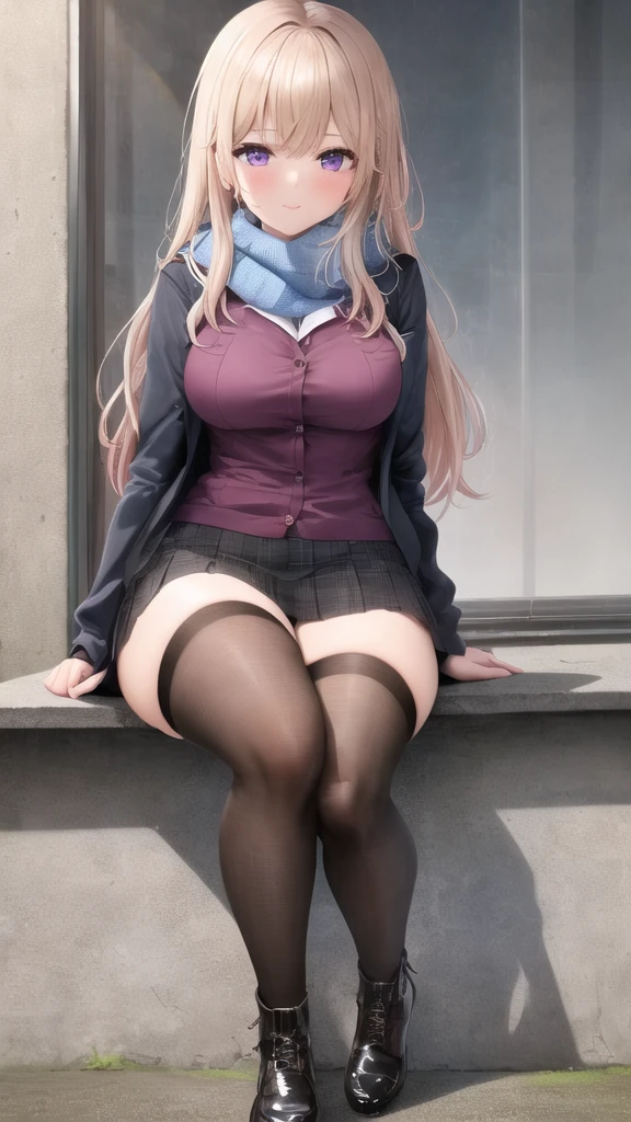 (masterpiece）、（Best image quality）、（Very detailed）、（Very detailed）、4K、（8K）、Best image quality、（beautiful）,1 Girl,Huge breasts、Thick thighs､Noise Reduction､Emphasis on the crotch､Breast augmentation、(Transparent black pantyhose:1.2),pubic hair,blush,Sweating,(Footjob:1.2),(school uniform:1.2),(nsfw :1.3)