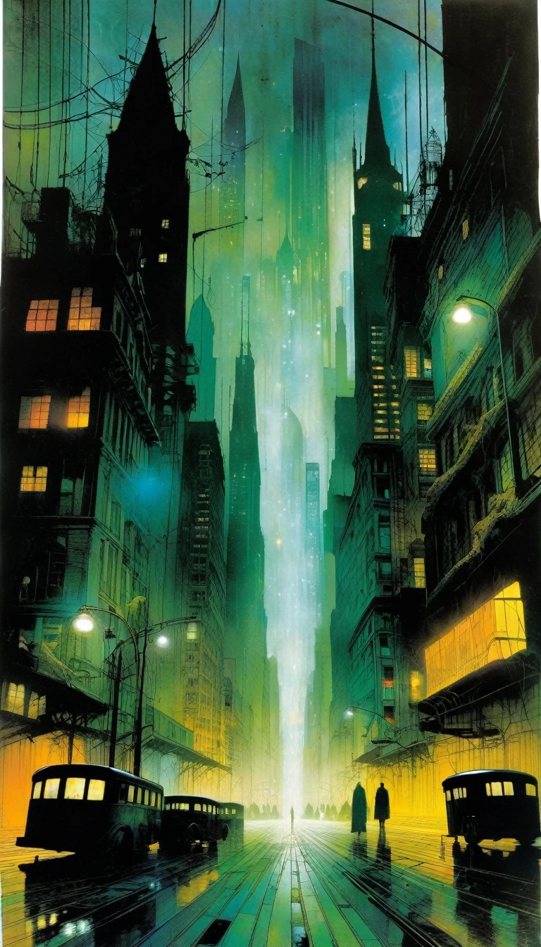 the city of despair, art inspired by Bill Sienkiewicz and Dave McKean.
