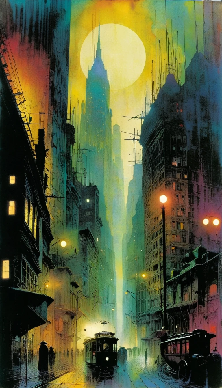 the city of despair, art inspired by Bill Sienkiewicz and Dave McKean.