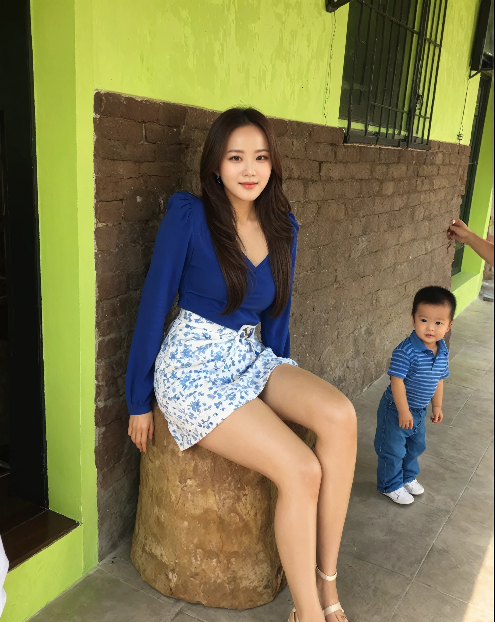 A middle-aged mother and her short daughter、(Everyone、Show pussy、I can see the pussy stripe)