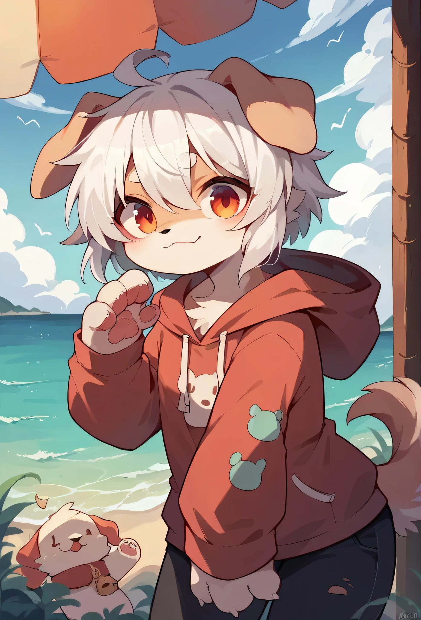 Chihuahua fur,white hair,)cry,Paw Clothes,hoodie clothes,dog,Wizard,Dropped ears,summer,Ocean,My name is Raiju