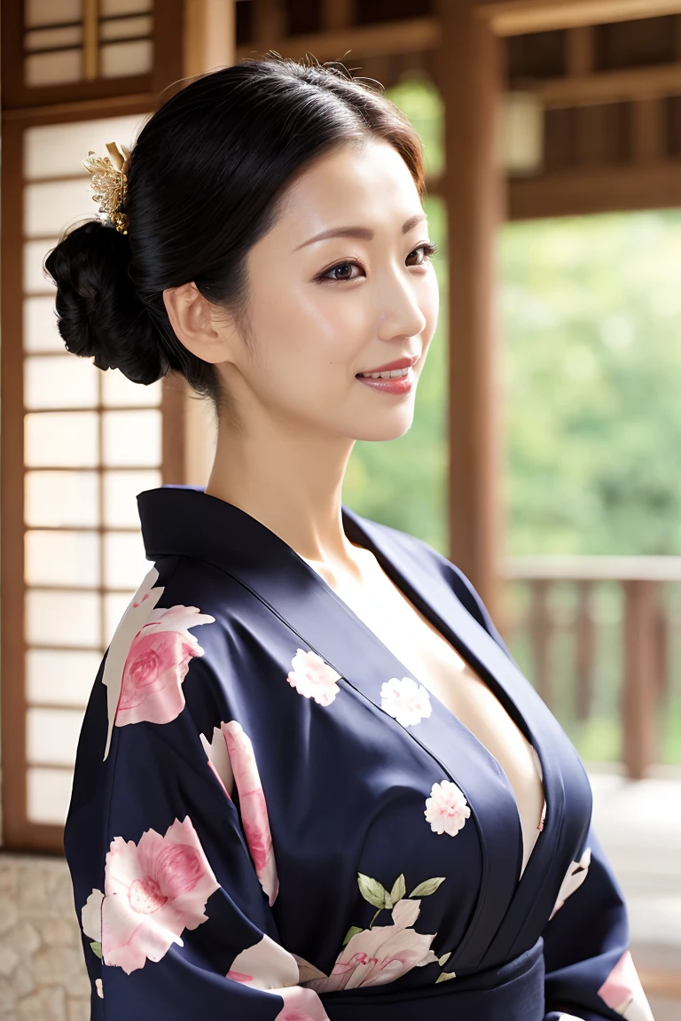 (Highest quality、Tabletop、8k、Best image quality、Award-winning works)、(One beautiful mature woman:1.1)、(Wrinkled aged face:1.2)、Adult face、(Innkeeper:1.1)、(Elegant floral kimono:1.2)、(V-neck collar:1.1)、(Cleavageが露わになる:1.2)、(Kimono that exposes the chest:1.3)、(Cleavage:1.5)、(Open chest:1.3)、(Large Breasts:1.4)、(Large Breastsの谷間を露出する:1.5)、Perfect mature woman portrait photo、Standing Elegantly、(Blurred elegant and exquisite perfect Japanese style room background:1.3)、(The most natural and perfect tidy Japanese style room background:1.2)、Radiant Skin、Perfect beautiful skin、(Accentuate your body lines:1.1)、(The most graceful posture:1.2)、Perfect beautiful glossy lips、(Accurate anatomy:1.1)、(A perfect and elegant outfit:1.1)、(Standing with good posture:1.1)、(Face close-up:1.1)、(Front facing body:1.2)、(Chignon:1.1)