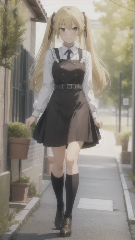 masterpiece, best quality, 1girl, solo, saotome mary, twintails, blonde hair, brown eyes, evil smile, full body, outdoors