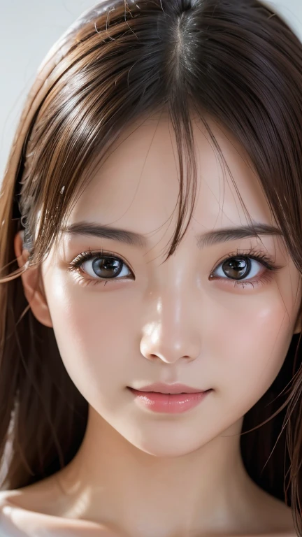 masterpiece, Highest quality, 8k, Confused, (Upper Body:1.4), White camisole, beautiful girl, Cute Face, Looking at the audience, smile, Surreal, High resolution, photo shoot, High resolution, chromatic aberration, Sharp focus, High resolution, Face Light, Dynamic Lighting, Cinema Lighting, Professional Shadow, Simple Background, (Natural color background:1.4), Most detailed, Very detailed, Very detailedな, finely, Real Skin, Delicate features, Detailed face and eyes, Sharp pupils, Small breasts、23 years old