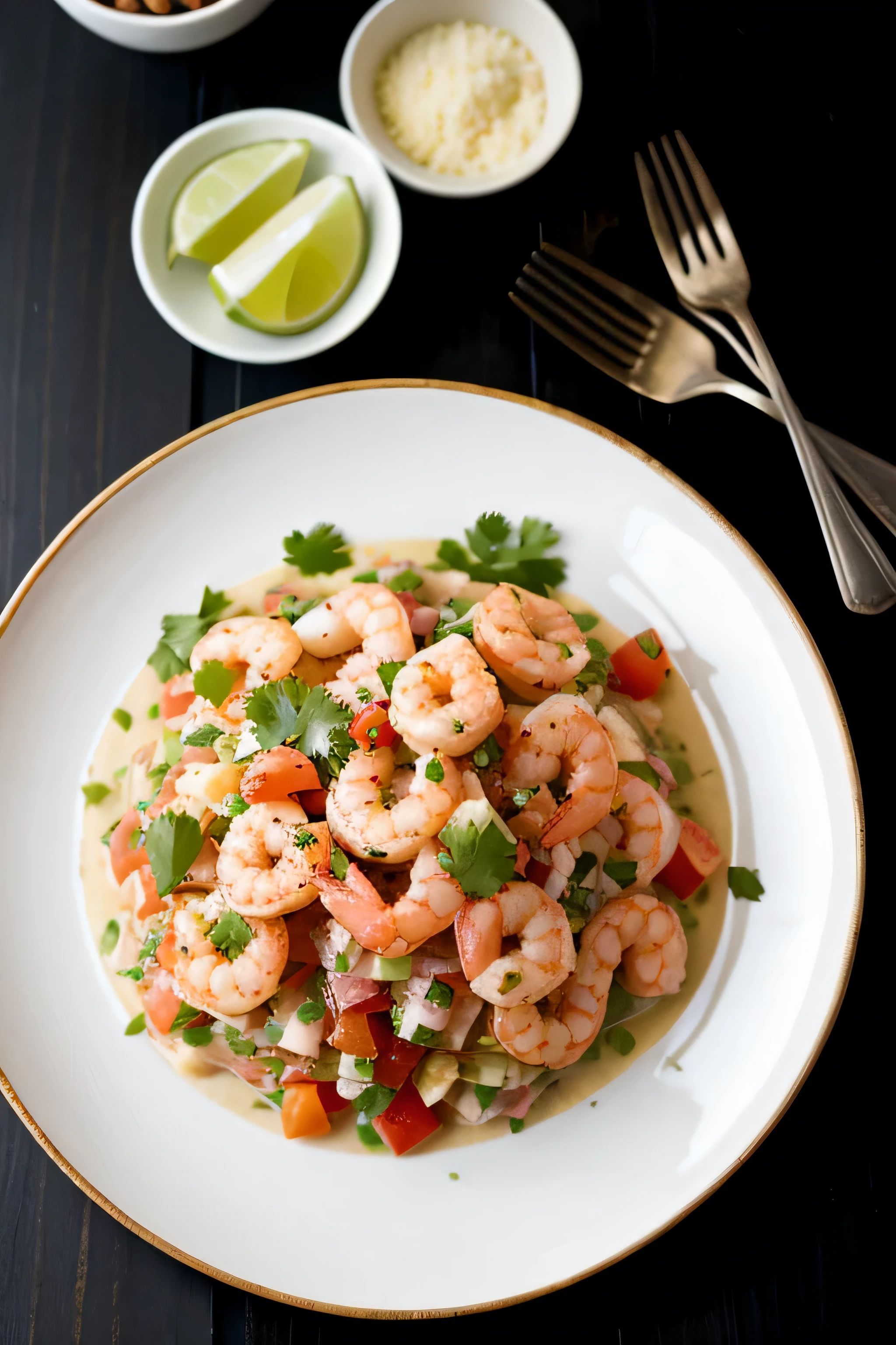 shrimp ceviche on a plate with black background
