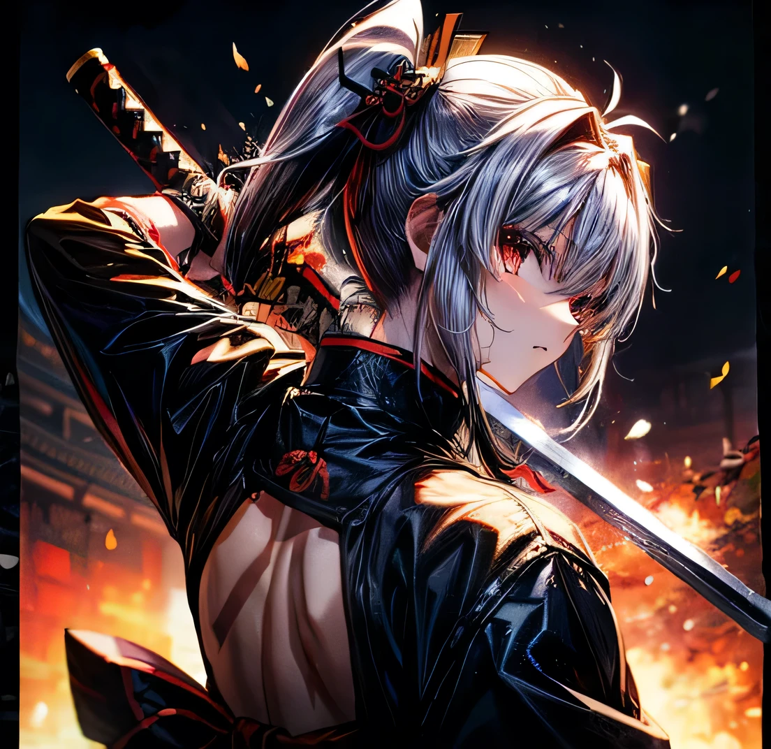 　Black Hair　Ponytail Long　Yagyu Shinkage-ryu swordsmanship　Presence　Fit　Menkyo Kaiden　Tosei Gusoku　armor　Japanese sword　Beauty　swordsmanship
