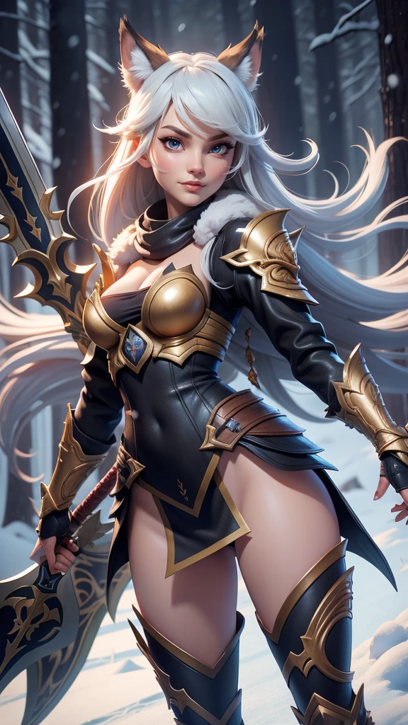 a young 18 year old girl with a sword and really skimpy wolf armor in the snow, showing lots of skin, body being exposed, an anime drawing inspired by rossdraws, Artstation contest winner, fantasy art, a very beautiful berserker woman, trending on artstation pixiv, detailed anime character art, small breasts, clean detailed anime art, detailed anime artwork, forest hunter lady, extremely detailed artgerm, detailed anime art, detailed digital anime art
