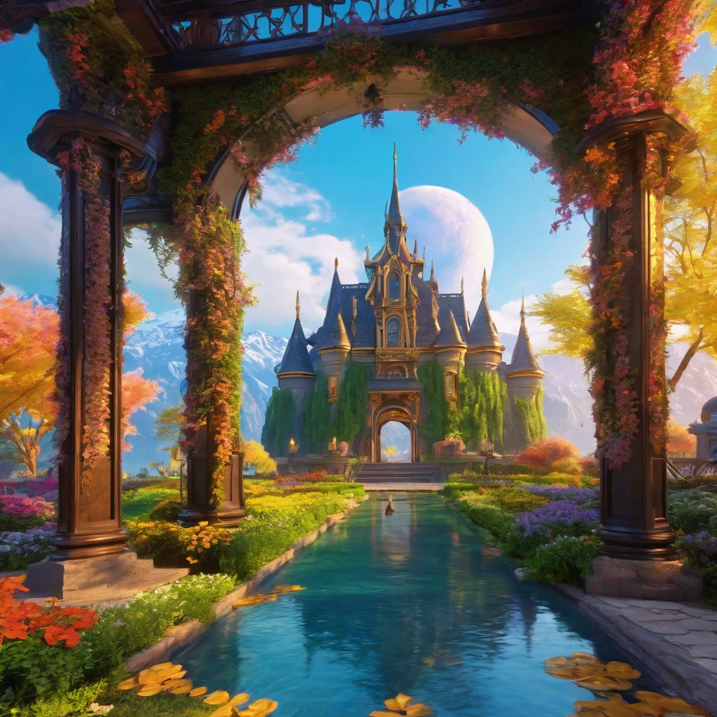 Otherworldly American morning, mysterious and calm feeling, kingdom castle, happy and warm atmosphere, wishing world peace. ((Best quality, amazing, 8K, masterpiece: 1.8))