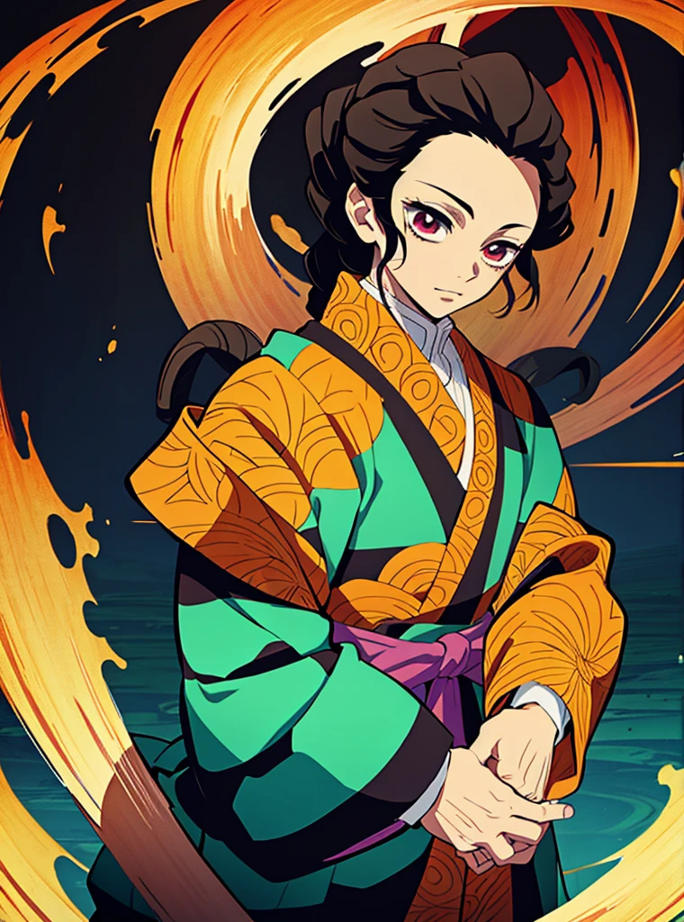 Detailed male curly in the kimetsu no Yaiba style with other details