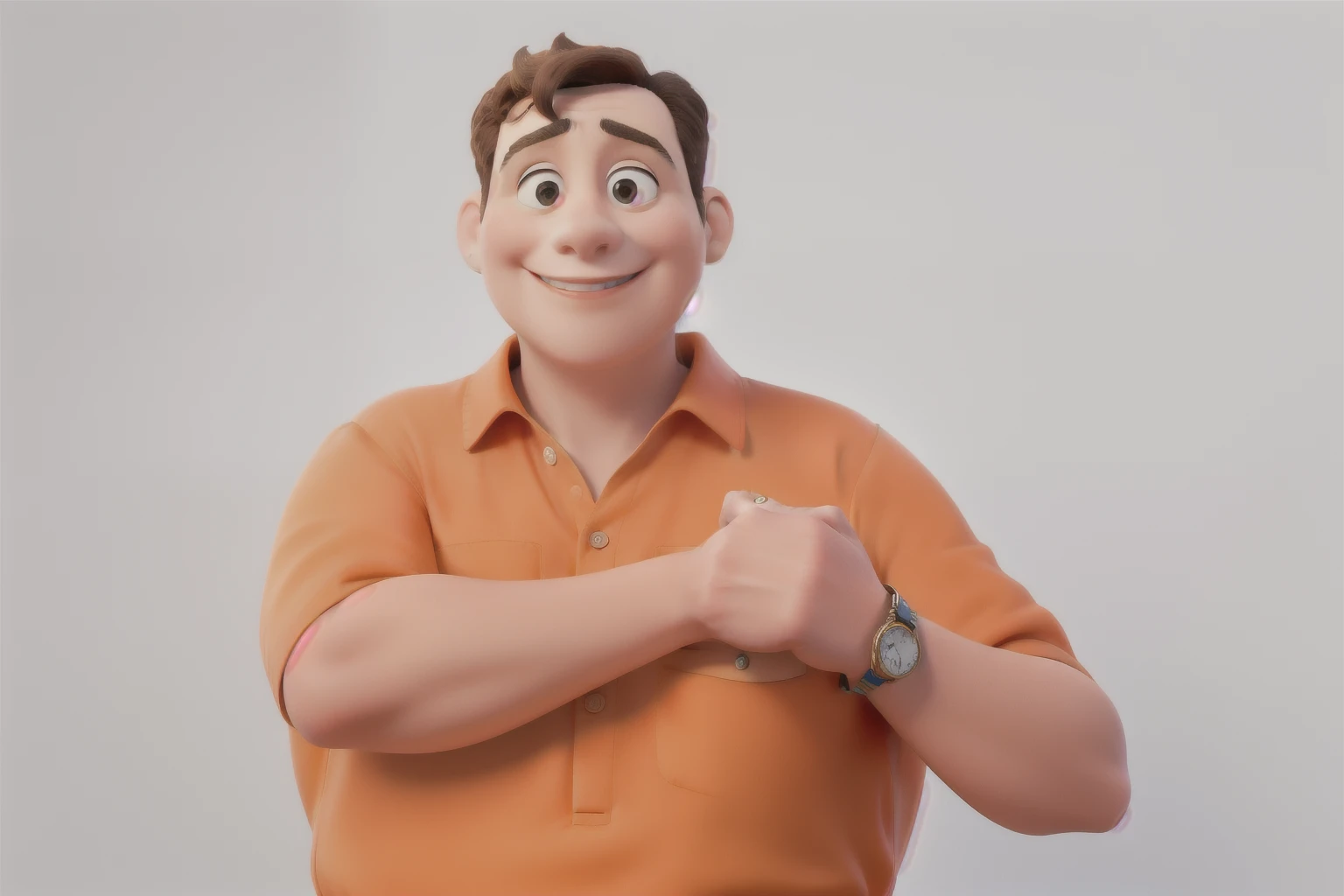 work of art, best qualityer, A Politician, smiling forward, unweighted, position of person with attitude, orange blouse, childlike appearance, with the background position being a children's play place.