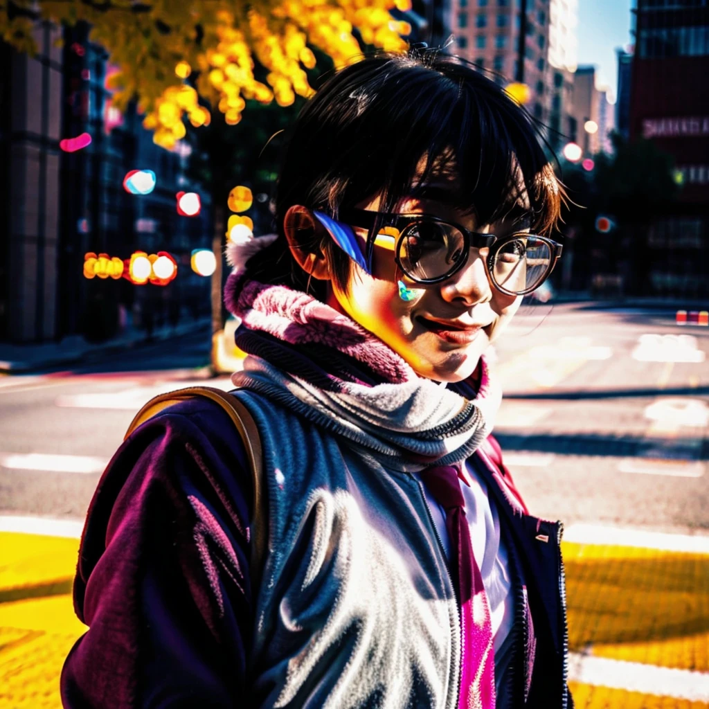 Runaway student with glasses lost somewhere in the world enjoying the moment