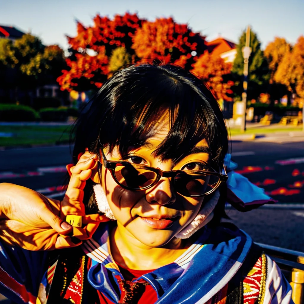 Runaway student with glasses lost somewhere in the world enjoying the moment 