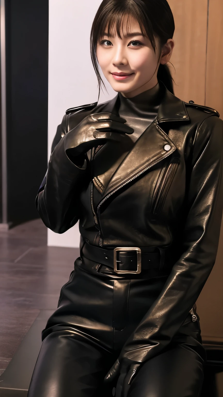 black leather rider jacket, Office in the Dark, Black leather gloved fingertips on both hands,Wearing black leather gloves,Sitting in a black leather chair、 Japanese female new recruits (Black leather gloves cover both hands) (The angle is horizontal)、Black Leather Pants,Black Leather Black Leather Pants,Black Leather Skinny Pants、Long black leather boots on both feet、Black hair ponytail ((He wears black leather gloves on his hands))Full Body Photo,full body shot full body full body leather suit,☺Leather pants tucked into long boots、Full body shot from head to foot、
If you turn in this direction。Wearing black leather gloves,Wearing black leather gloves,Wearing black leather gloves,Wearing black leather gloves,Wearing black leather gloves,Wearing black leather gloves,黒のレザーパンツが美しい😍黒のレザーパンツが美しい😍黒のレザーパンツが美しい,😍Smiling while looking at me,City lights、((Neon Cyberpunk City Street:1.3))、(Neon Light)、Detailed lighting、

Best image quality、Ultra-high resolution、(realism:1.4)、Korean Beauty Star、The most beautiful KPOP stars、face、Horny Korean Makeup、A body that makes you want to touch it、Realistic leather texture、Costume made of smooth leather fabric、The drape of the curved parts of the leather fabric、The costume is very shiny、Quality of the costume、8K Photo Quality