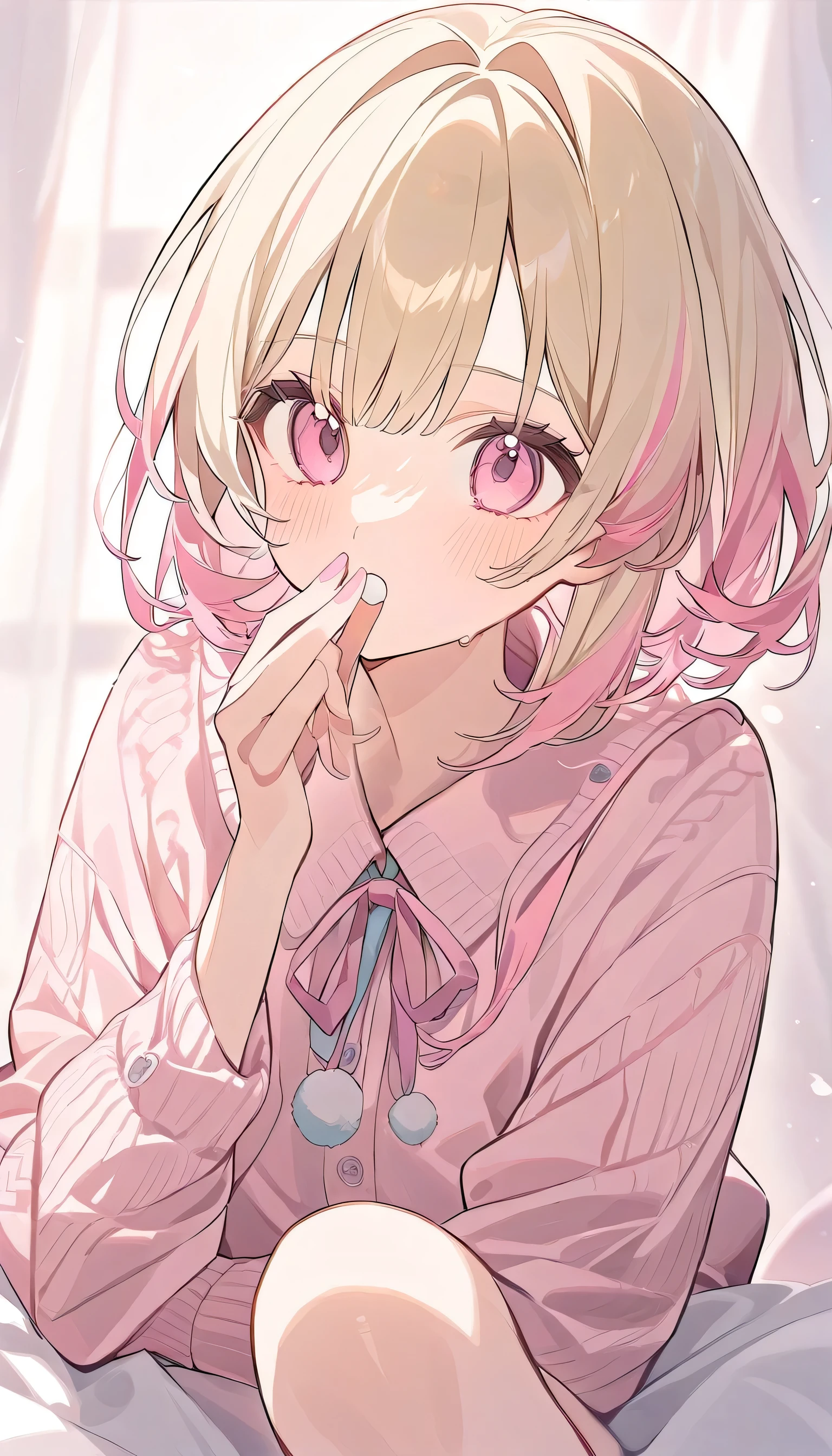 Popular Girl, Blonde, Pastel pink color. 
