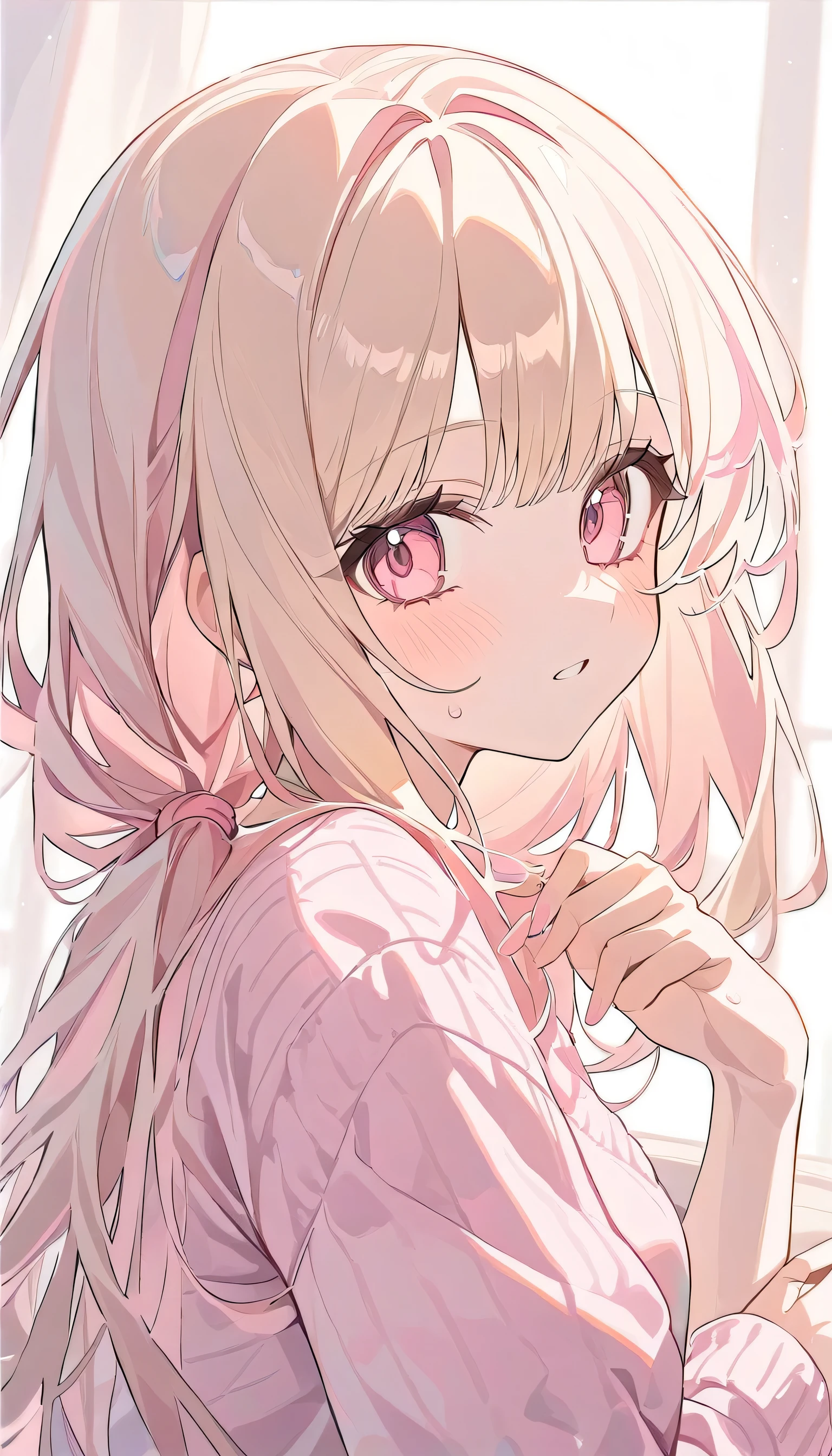 Popular Girl, Blonde, Pastel pink color. 
