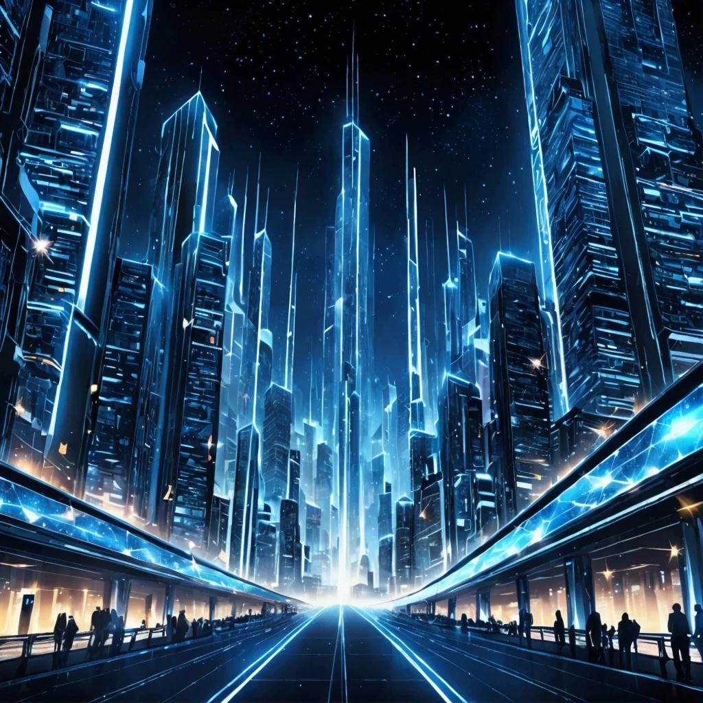High resolution, high quality, Ultra high definition, Illustration effect for posters and magazines, Future cityscape, Huge transparent dome, Flying Car, Robots and AI, Starry sky and spaceship, Night view,Fantastic fantasy art
