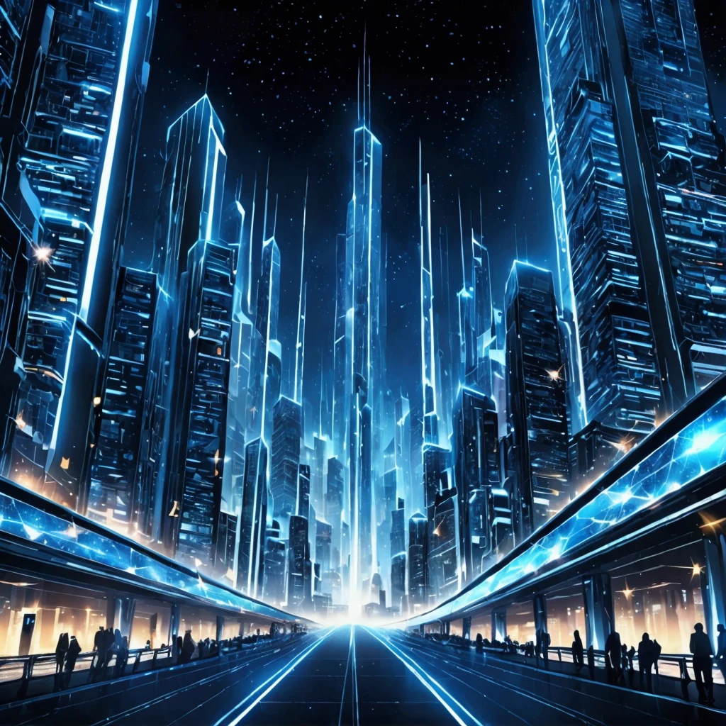 High resolution, high quality, Ultra high definition, Illustration effect for posters and magazines, Future cityscape, Huge transparent dome, Flying Car, Robots and AI, Starry sky and spaceship, Night view,Fantastic fantasy art