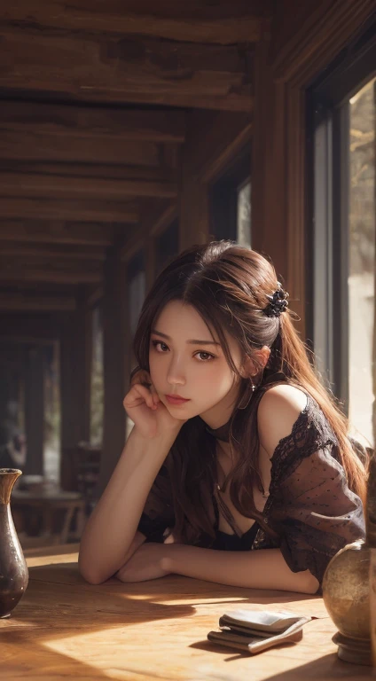 Tabletop, Highest quality, figure, Very detailed, In detail, High resolution, 8k wallpaper, Perfect dynamic composition, Beautiful attention to detail, Women's Fashion Summer,Medium Hair,Small Breasts Natural Color Lip, Bold sexy pose,smile,Harajuku、20-year-old girl、cute、sexy shot looking at camera