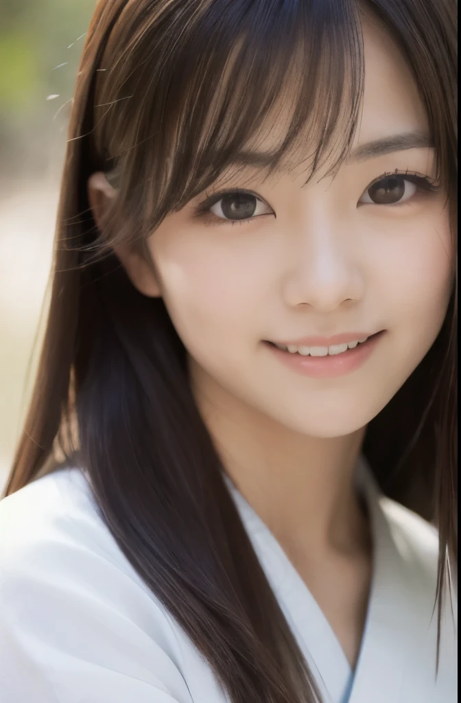 best quality, face focus, soft light, ultra high res, (photorealistic:1.4), RAW photo,(Shinozaki Ai), white skin, kawaii,
1 Japanese girl, solo, cute, (smile), (pupil, lights in the eyes),  detailed beautiful face, Medium-sized breasts,(high resolution detail of human skin texture),(long hair),(portrait), upper body, white traditional kimono, in the forest,