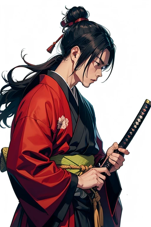 Samurai man with a kimono and a red katana