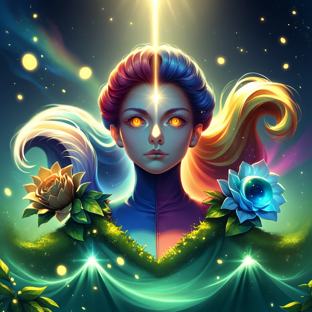 ((Highest quality)), ((masterpiece)), ((Realistic)), Portraiture,
One girl, Celestial, god, 女god, Particles of light, Hello, View your viewers,
(Bioluminescent:0.95) Ocean, Bioluminescent, Vibrant, colorful, color, (Shineing, Shine),
(Beautiful composition), Cinema Lighting, Complex, (Symmetric:0.5), Whimsical,