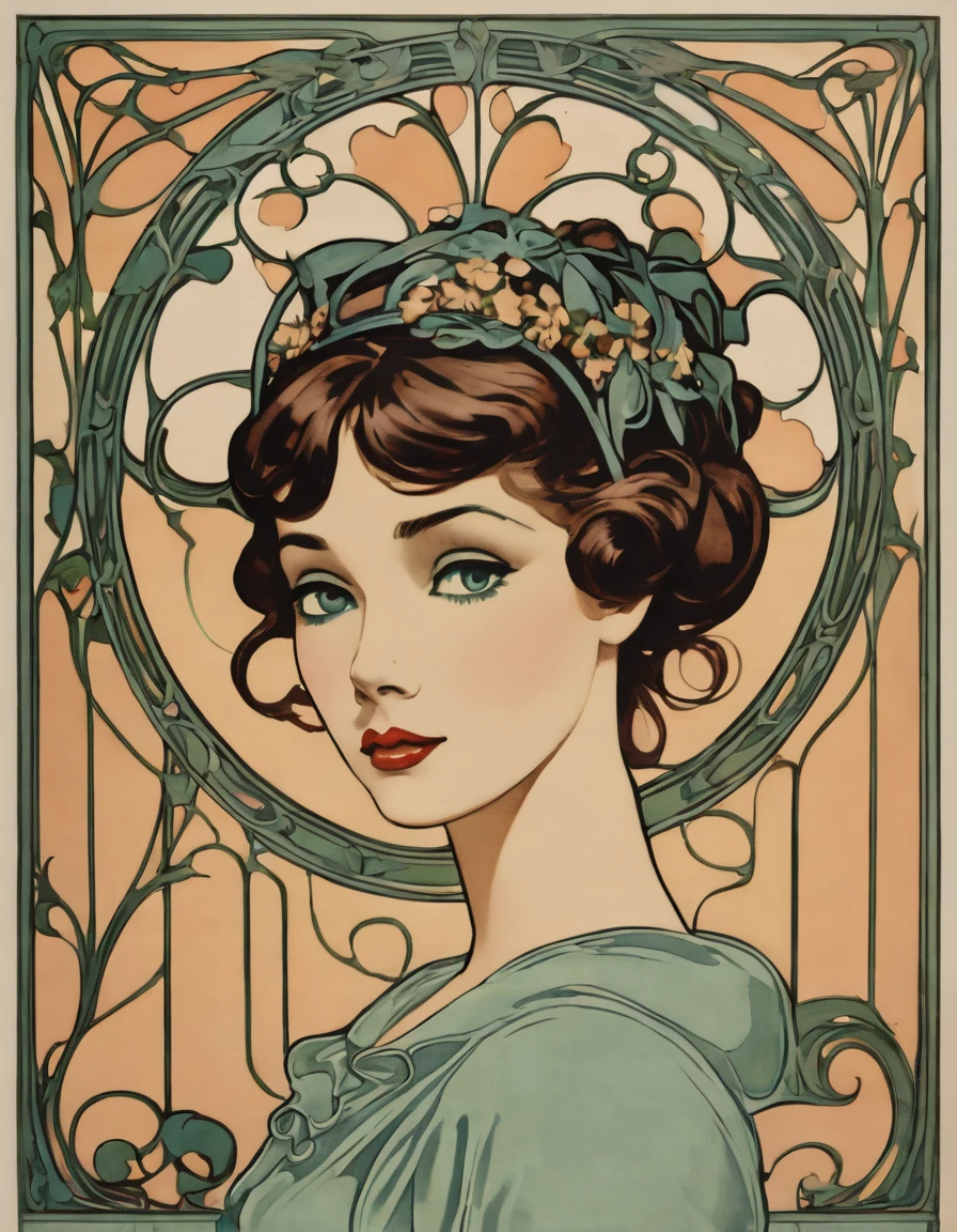 art nouveau 1960's Maika Monroe woman by Tom Hammick and Krenz Cushart