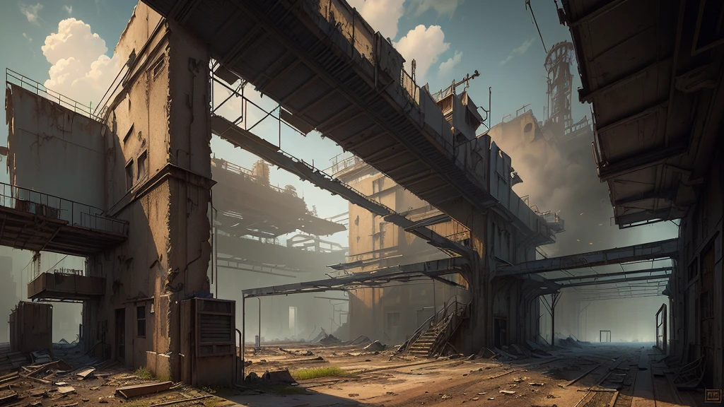 there is a building,there are many windows inside, by senior Environmental artist, environmental concept art, Highly realistic concept art, post-apocalyptic factory, Post-Grunge Concept Art, inspired by senior Environmental artist, Industrial environment, Environmental art, urban concept art, Realistic dark concept art, author:Ludvik Konazewski Jr., environmental concept art