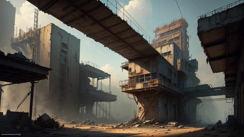 there is a building,there are many windows inside, by senior Environmental artist, environmental concept art, Highly realistic concept art, post-apocalyptic factory, Post-Grunge Concept Art, inspired by senior Environmental artist, Industrial environment, Environmental art, urban concept art, Realistic dark concept art, author:Ludvik Konazewski Jr., environmental concept art