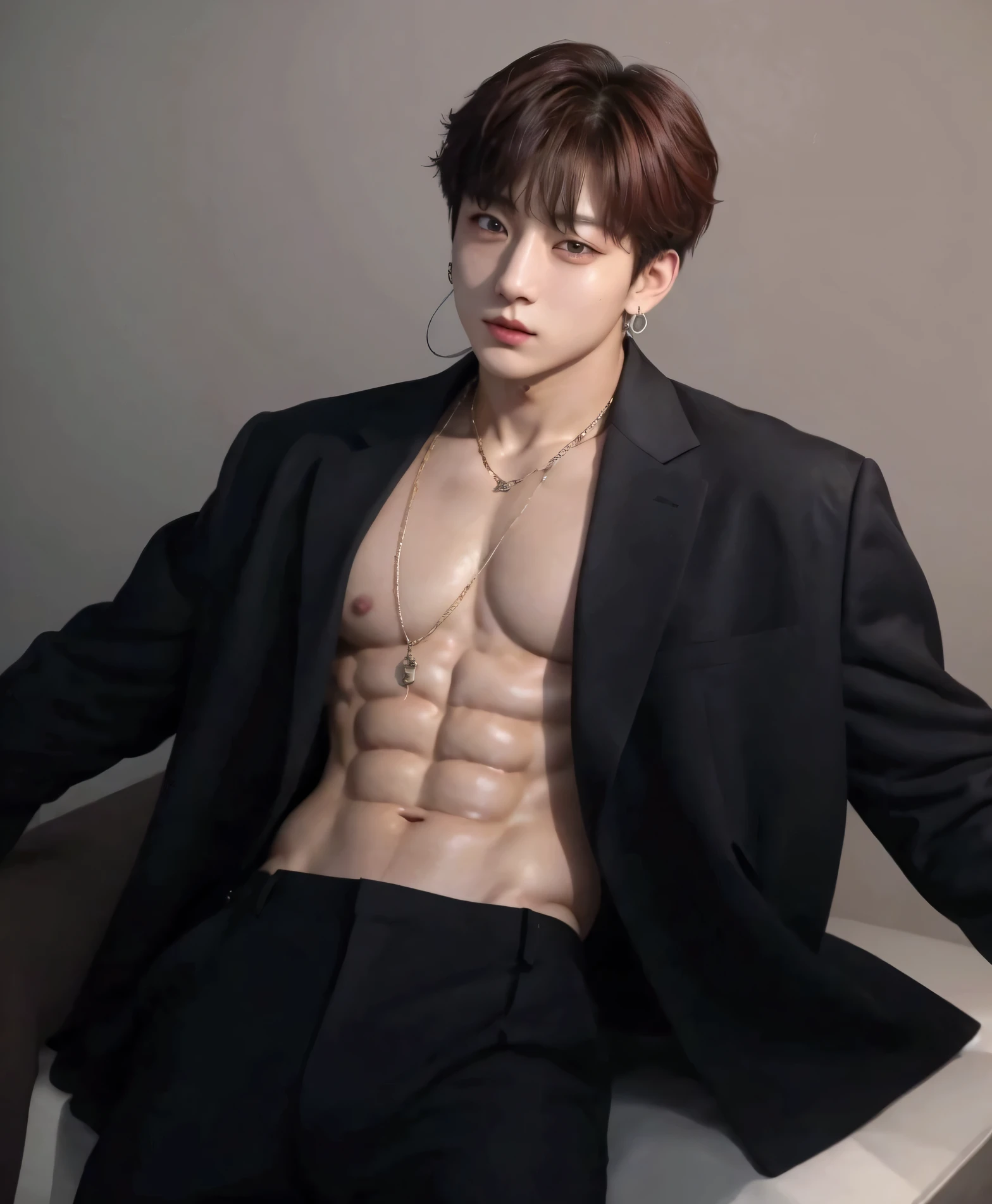 Jungkook, idol, perfect body, attractive Asian male, dominant, Jungkook, muscle body, elegant.