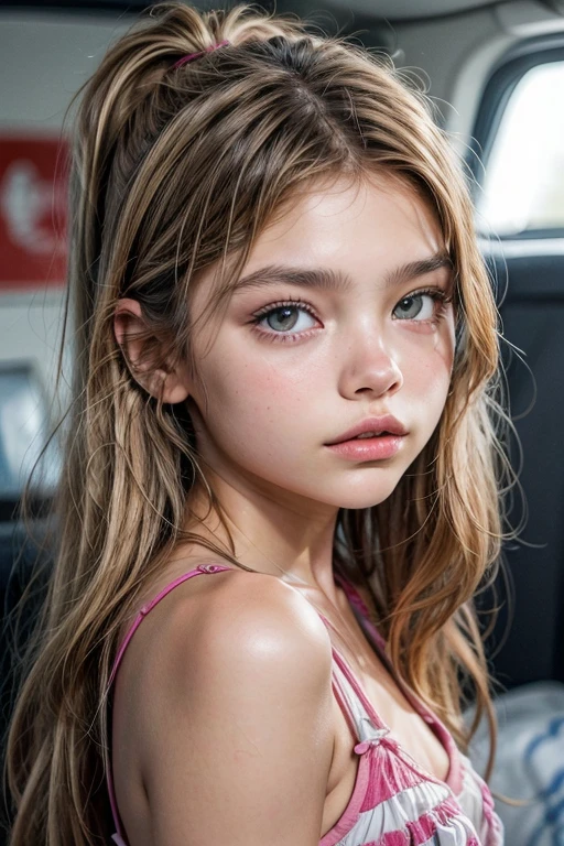 Thylane Blondeau, high quality ultra realistic image of a girl, 12 years, Whole body, from the front looking at the viewer 