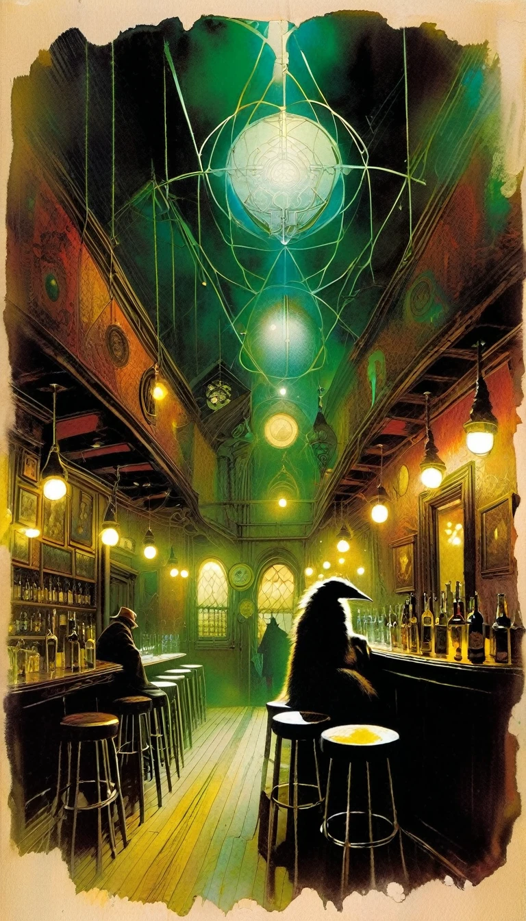 the pub of the strange, art inspired by Bill Sienkiewicz and Dave McKean.