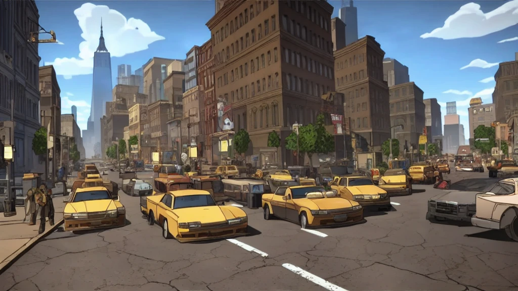 new york city street 2d extetior in telltale style 