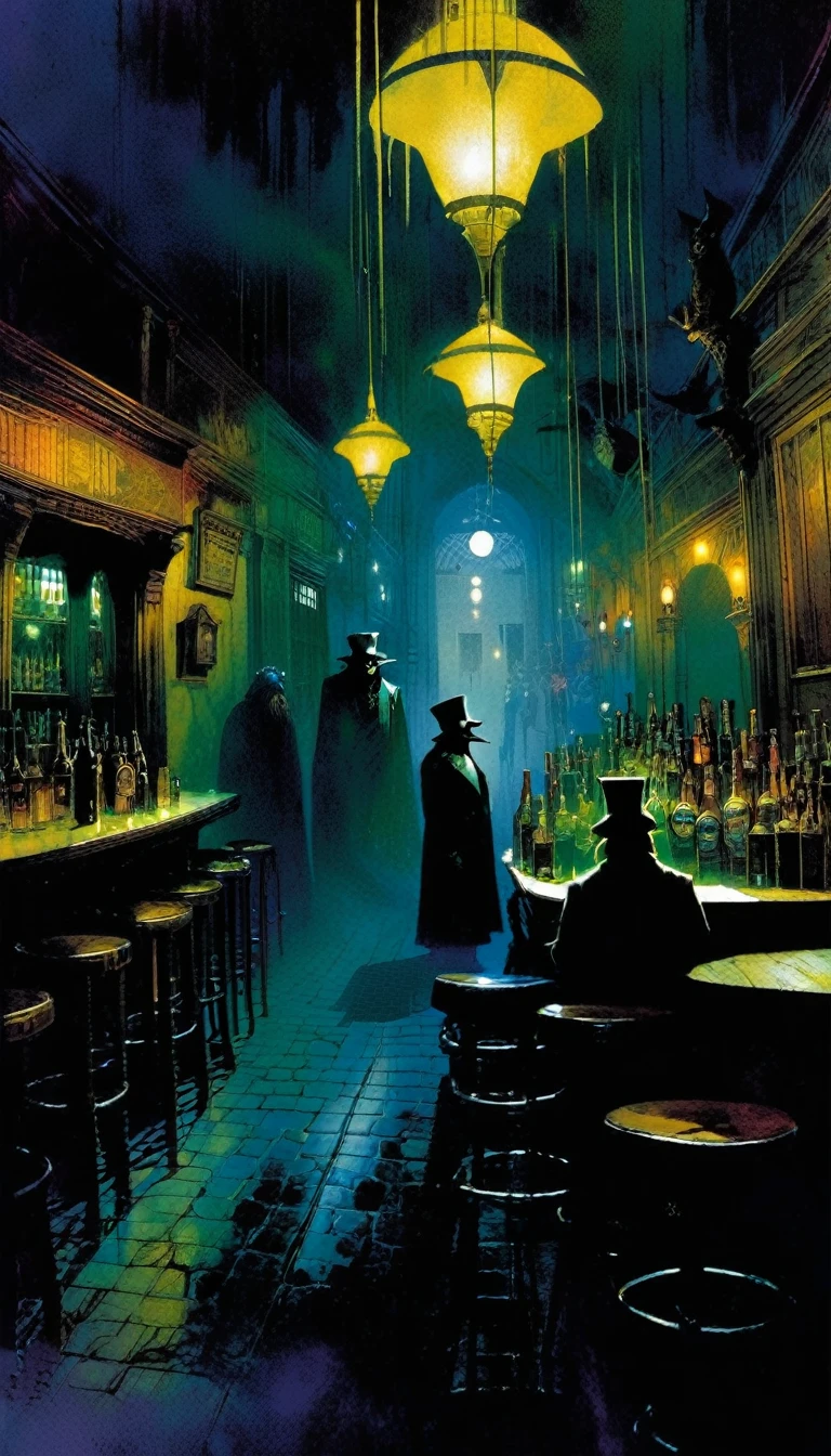 the pub of dark and the strange, art inspired by Bill Sienkiewicz and Dave McKean.