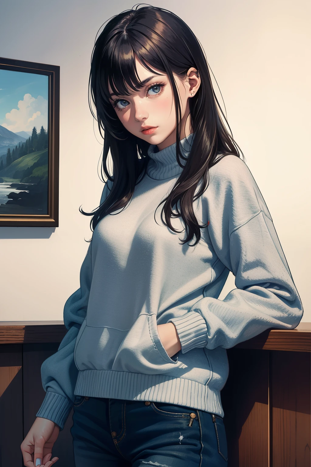 ((best qualityer)), ((work of art)), (detailded), 1 girl, ombro to ombro sweater, 

