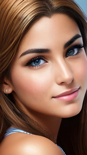 A young beautiful Abravanel woman focus on face photo with color
